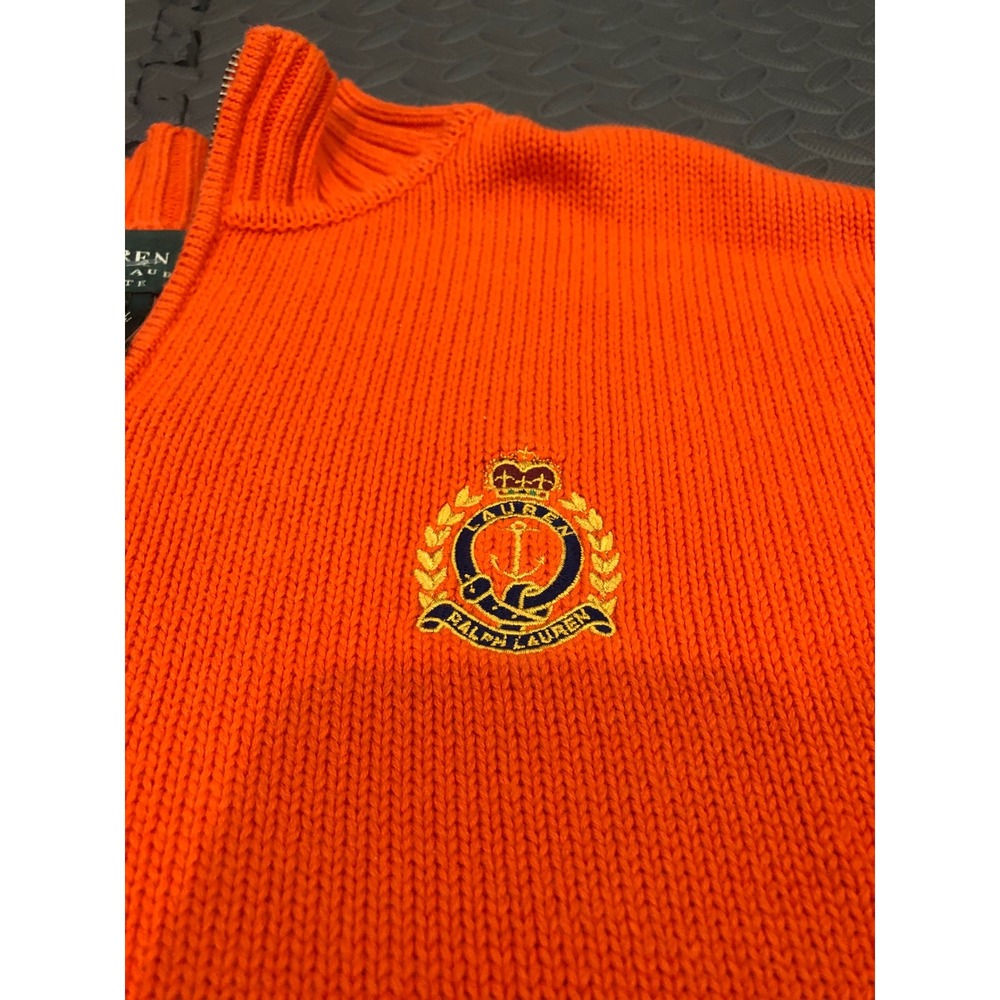 Lauren Ralph Lauren Sweater Women S Petite Orange Quarter Zip Crest Cotton Knit - Picture 2 of 8